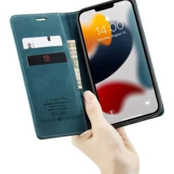 Caseme iPhone 13 Pro Max Retro Portemonnee Hoesje Blauw