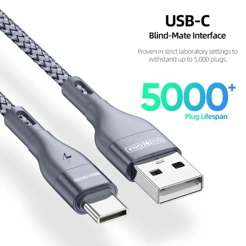 Duzzona Gewoven USB-A naar USB-C Oplaad + Datakabel