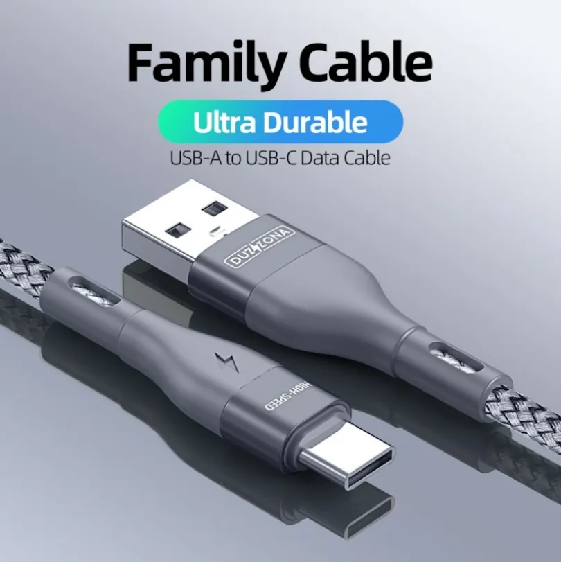 Duzzona Gewoven USB-A naar USB-C Oplaad + Datakabel