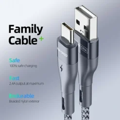 Duzzona Gewoven USB-A naar USB-C Oplaad + Datakabel