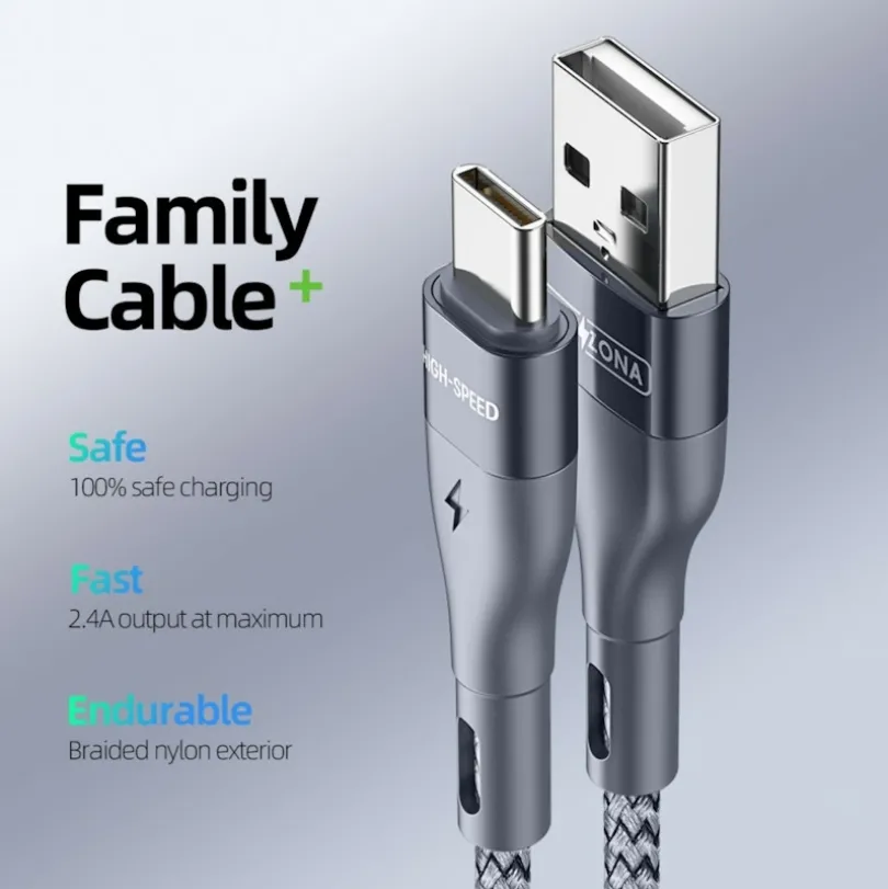 Duzzona Gewoven USB-A naar USB-C Oplaad + Datakabel