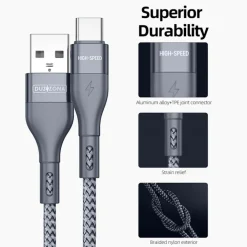 Duzzona Gewoven USB-A naar USB-C Oplaad + Datakabel