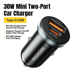 Essager Plug and Charge 30W Autolader USB en USB-C