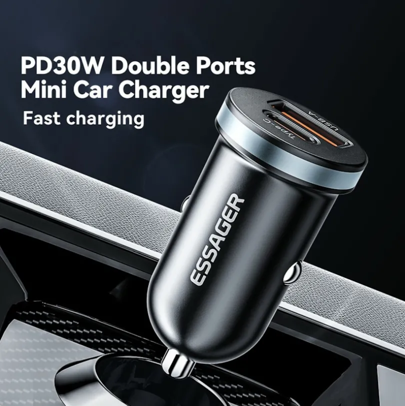 Essager Plug and Charge 30W Autolader USB en USB-C