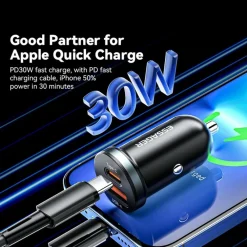 Essager Plug and Charge 30W Autolader USB en USB-C