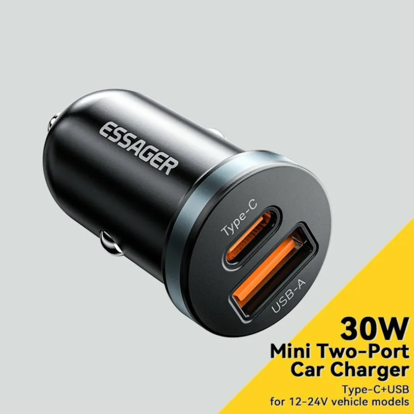 Essager Plug and Charge 30W Autolader USB en USB-C