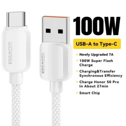 Essager 100W(!) Smartphone en Laptop Data + Oplaadkabel USB-A naar USB-C