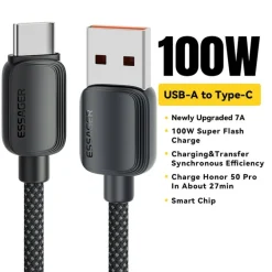 Essager 100W(!) Smartphone en Laptop Data + Oplaadkabel USB-A naar USB-C