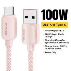 Essager 100W(!) Smartphone en Laptop Data + Oplaadkabel USB-A naar USB-C