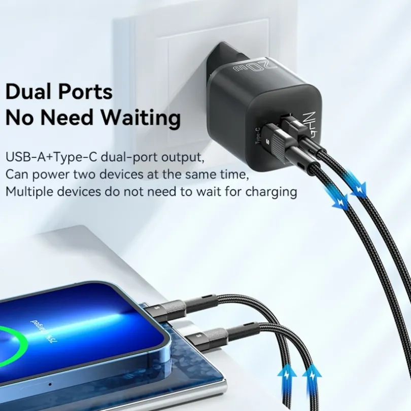 Essager 20W USB-A + USB-C Compact Power Adapter