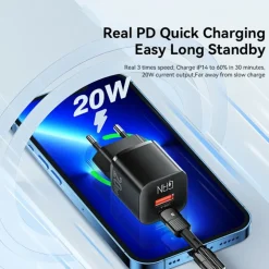 Essager 20W USB-A + USB-C Compact Power Adapter