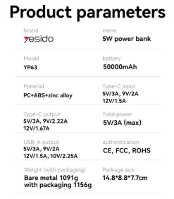 Yesido Supercharge 50.000mAh Power Station